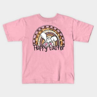 Happy Easter Bunny Rainbow Cheetah Pattern Design Kids T-Shirt